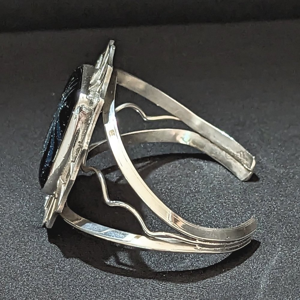 Large MAJESTIC Silver & Black Spider HALLOWEEN Sterling Silver Dichroic Bracelet - Picture 6 of 13